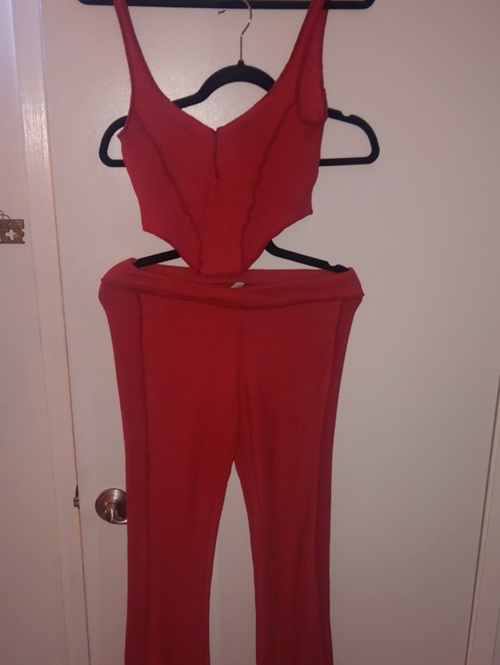 Urban Outfitters Red Ribbed Wide-Leg Jumpsuit Set